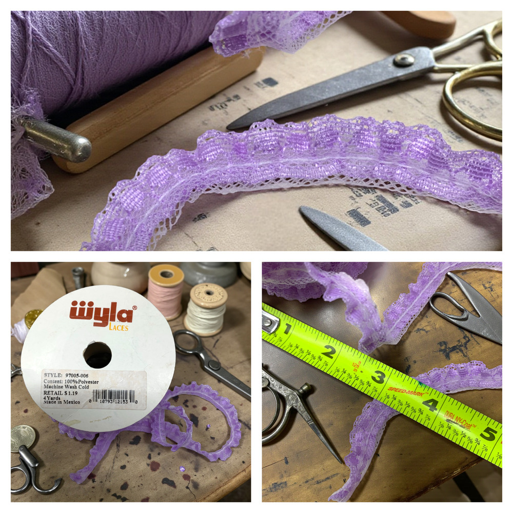 Vintage 1980's Wyla Laces Spool Roll Lace Trim Lavender .5" Sewing 5 Yards
